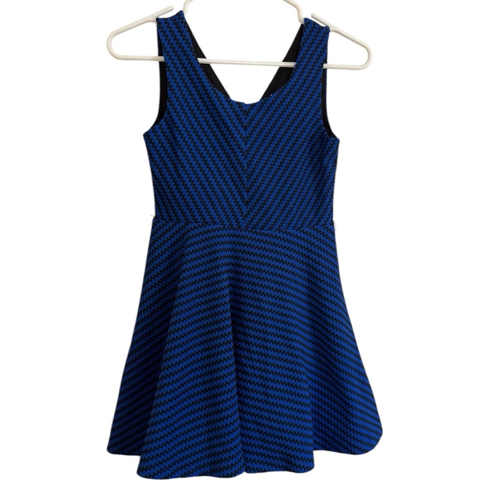 Knitworks Girls Sleeveless Blue & Black Geometric Pattern Formal Dress - Size 8!